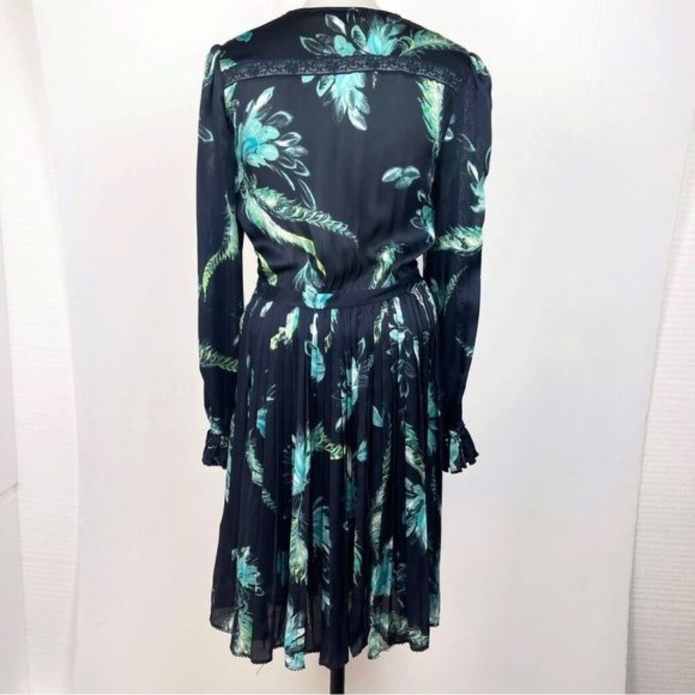 Marchesa Voyage Navy Floral 100% Silk Pleated Midi dress With Lace 2 - Picture 4 of 10